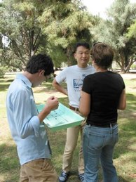 Alex, Kevin, and Atsushi collecting insects